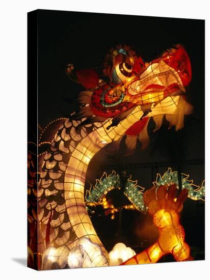 Dragon Lights at the Star Ferry Terminal on Chinese Takeover, Hong Kong, China, Asia-Alison Wright-Stretched Canvas