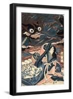 Dragon Menacing Over Woman-null-Framed Art Print