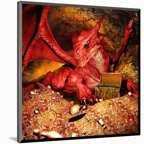Dragon Smaug & Erebor Treasure-null-Mounted Art Print