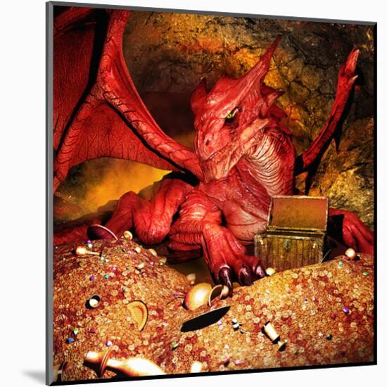 Dragon Smaug & Erebor Treasure-null-Mounted Art Print