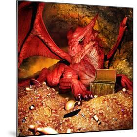 Dragon Smaug & Erebor Treasure-null-Mounted Art Print