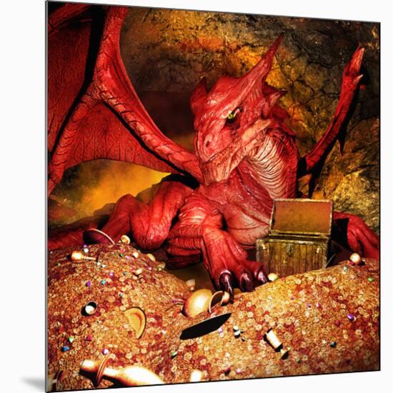 Dragon Smaug & Erebor Treasure-null-Mounted Art Print