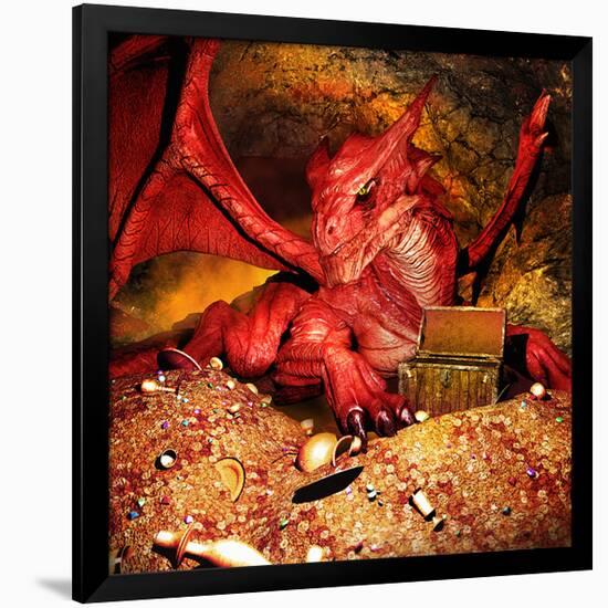 Dragon Smaug & Erebor Treasure-null-Framed Art Print