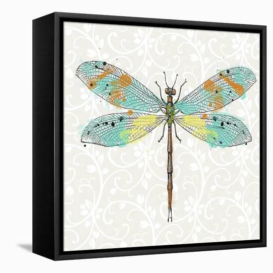 Dragonfly- On Gray Floral-A-Jean Plout-Framed Stretched Canvas