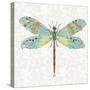 Dragonfly- On Gray Floral-A-Jean Plout-Stretched Canvas