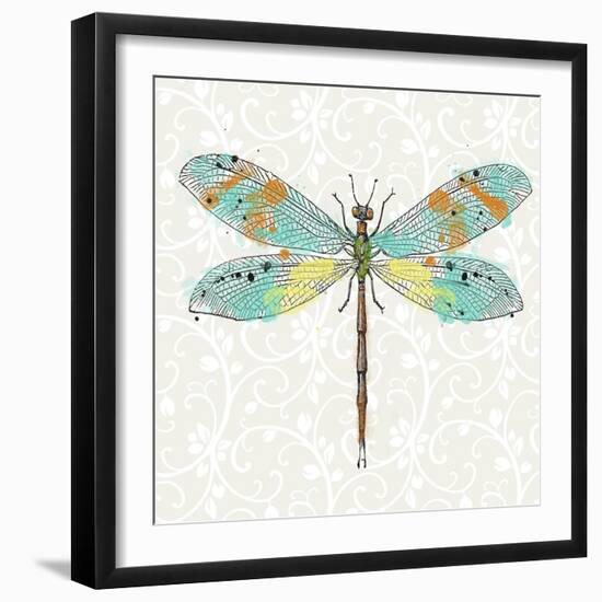 Dragonfly- On Gray Floral-A-Jean Plout-Framed Giclee Print