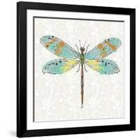 Dragonfly- On Gray Floral-A-Jean Plout-Framed Giclee Print