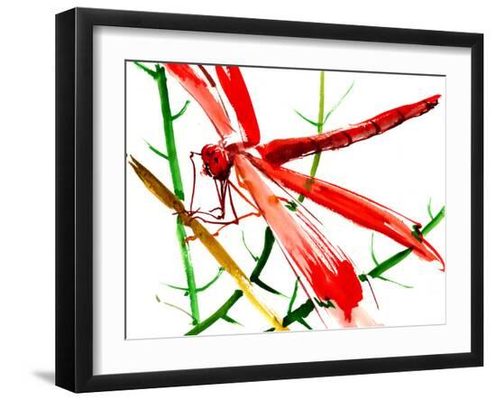 Dragonfly Red-Suren Nersisyan-Framed Art Print