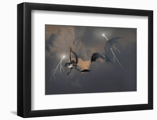Dragons Air Battle & Lightning-null-Framed Art Print