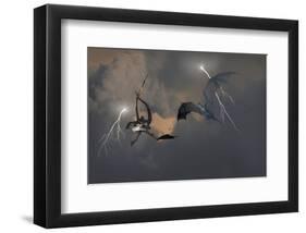 Dragons Air Battle & Lightning-null-Framed Art Print