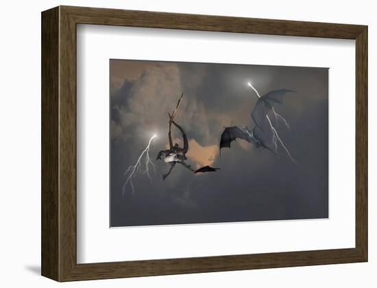 Dragons Air Battle & Lightning-null-Framed Art Print