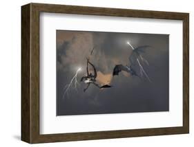 Dragons Air Battle & Lightning-null-Framed Art Print