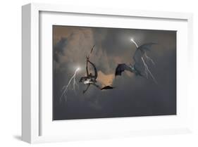 Dragons Air Battle & Lightning-null-Framed Art Print
