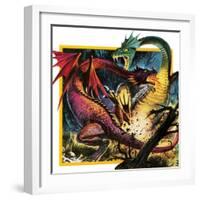Dragons Fighting-Andrew Howat-Framed Giclee Print