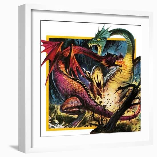 Dragons Fighting-Andrew Howat-Framed Giclee Print