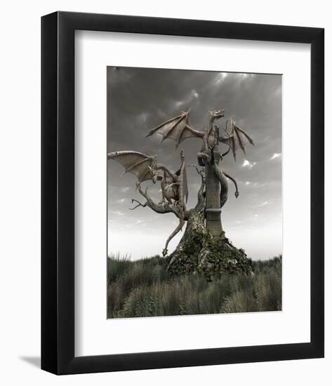 Dragons on a Gnarled Tree-null-Framed Art Print