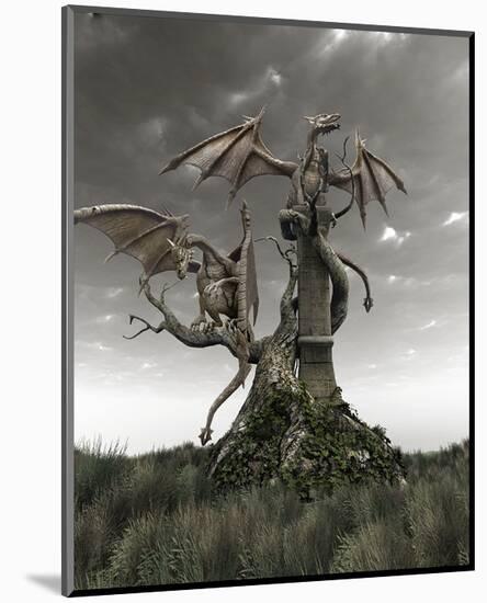 Dragons on a Gnarled Tree-null-Mounted Art Print