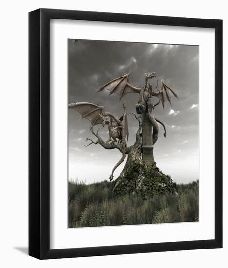 Dragons on a Gnarled Tree-null-Framed Art Print