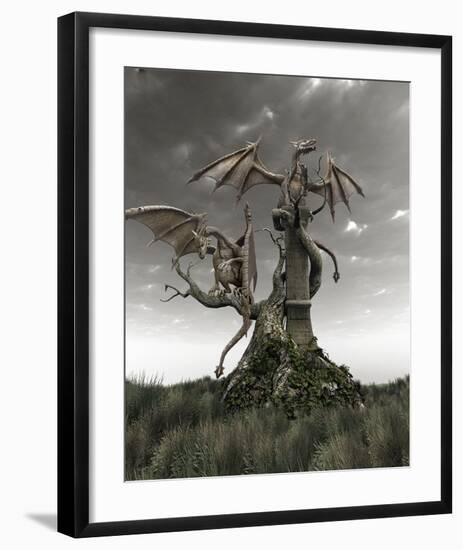 Dragons on a Gnarled Tree-null-Framed Art Print