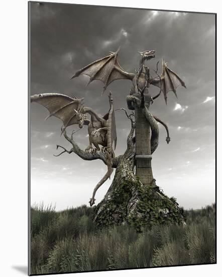 Dragons on a Gnarled Tree-null-Mounted Art Print
