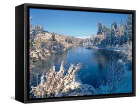 Drake Park along Mirror Pond in winter, Bend, Deschutes County, Oregon, USA-null-Framed Stretched Canvas