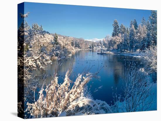 Drake Park along Mirror Pond in winter, Bend, Deschutes County, Oregon, USA-null-Stretched Canvas