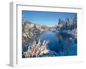 Drake Park along Mirror Pond in winter, Bend, Deschutes County, Oregon, USA-null-Framed Photographic Print