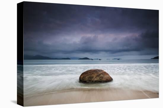 Dramatic Clouds and Stormy Weather over Praia Do Leo Beach, Ubatuba, at Sunset-Alex Saberi-Stretched Canvas