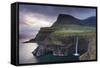 Dramatic Coastal Scenery at Gasadalur on the Island of Vagar, Faroe Islands. Spring-Adam Burton-Framed Stretched Canvas