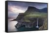 Dramatic Coastal Scenery at Gasadalur on the Island of Vagar, Faroe Islands. Spring-Adam Burton-Framed Stretched Canvas