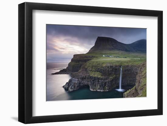 Dramatic Coastal Scenery at Gasadalur on the Island of Vagar, Faroe Islands. Spring-Adam Burton-Framed Photographic Print