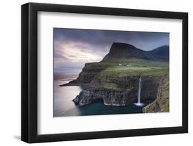 Dramatic Coastal Scenery at Gasadalur on the Island of Vagar, Faroe Islands. Spring-Adam Burton-Framed Photographic Print