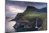Dramatic Coastal Scenery at Gasadalur on the Island of Vagar, Faroe Islands. Spring-Adam Burton-Mounted Photographic Print