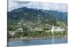 Dramatic mountains looming behind Papeete, Tahiti, Society Islands, French Polynesia, Pacific-Michael Runkel-Stretched Canvas