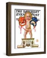 "Dramatic New Year," Saturday Evening Post Cover, December 29, 1928-Joseph Christian Leyendecker-Framed Giclee Print