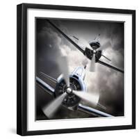 Dramatic Scene on the Sky: Vintage Fighter Plane Inbound from Sun-Kletr-Framed Premium Photographic Print