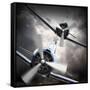 Dramatic Scene on the Sky: Vintage Fighter Plane Inbound from Sun-Kletr-Framed Stretched Canvas