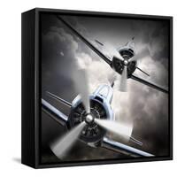 Dramatic Scene on the Sky: Vintage Fighter Plane Inbound from Sun-Kletr-Framed Stretched Canvas