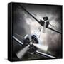 Dramatic Scene on the Sky: Vintage Fighter Plane Inbound from Sun-Kletr-Framed Stretched Canvas