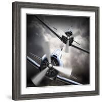 Dramatic Scene on the Sky: Vintage Fighter Plane Inbound from Sun-Kletr-Framed Photographic Print