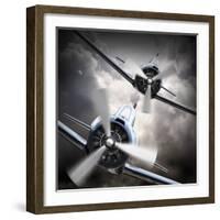 Dramatic Scene on the Sky: Vintage Fighter Plane Inbound from Sun-Kletr-Framed Photographic Print