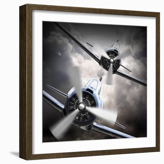 Dramatic Scene on the Sky: Vintage Fighter Plane Inbound from Sun-Kletr-Framed Photographic Print