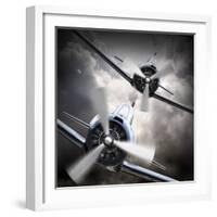 Dramatic Scene on the Sky: Vintage Fighter Plane Inbound from Sun-Kletr-Framed Photographic Print