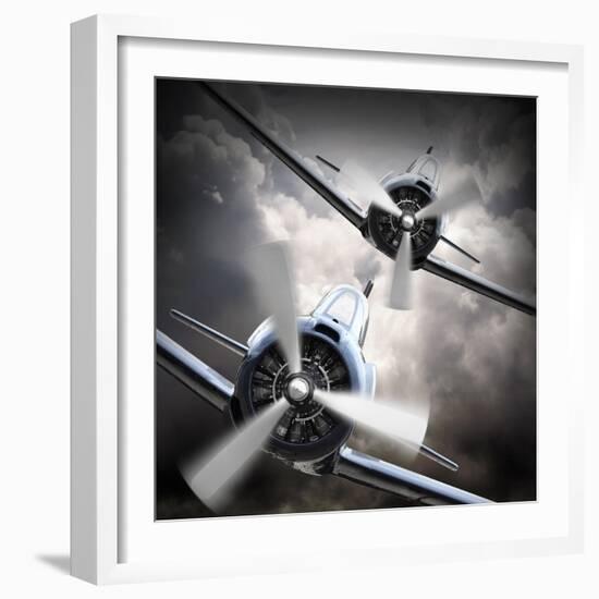 Dramatic Scene on the Sky: Vintage Fighter Plane Inbound from Sun-Kletr-Framed Photographic Print