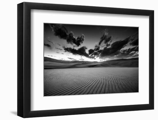 Dramatic Sky over Desert Dunes Black and White Landscapes Photography-Kris Wiktor-Framed Photographic Print