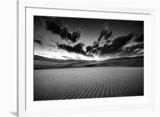 Dramatic Sky over Desert Dunes Black and White Landscapes Photography-Kris Wiktor-Framed Photographic Print