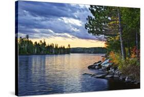 Dramatic Sunset and Pines at Lake of Two Rivers in Algonquin Park, Ontario, Canada-elenathewise-Stretched Canvas