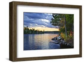 Dramatic Sunset and Pines at Lake of Two Rivers in Algonquin Park, Ontario, Canada-elenathewise-Framed Photographic Print