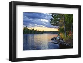 Dramatic Sunset and Pines at Lake of Two Rivers in Algonquin Park, Ontario, Canada-elenathewise-Framed Photographic Print