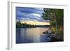 Dramatic Sunset and Pines at Lake of Two Rivers in Algonquin Park, Ontario, Canada-elenathewise-Framed Photographic Print